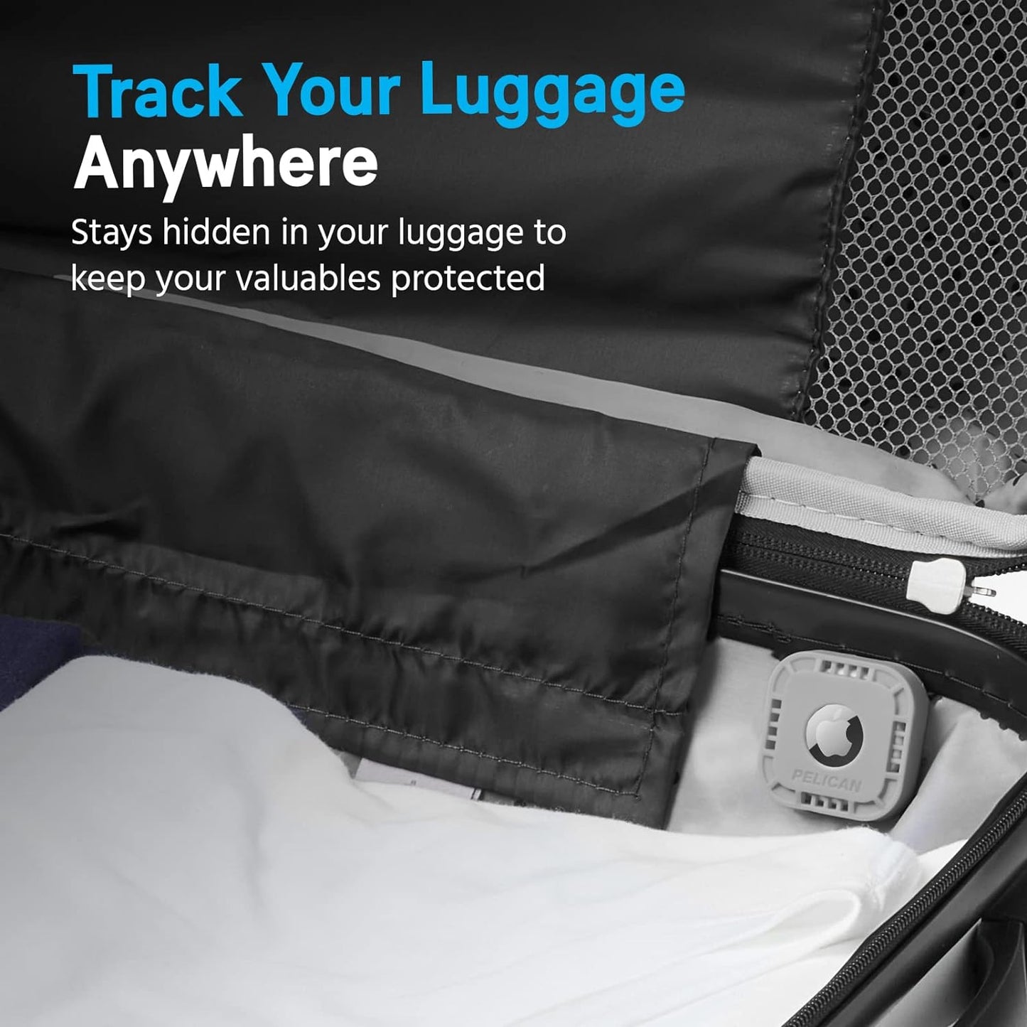 Pelican Airtag Holder - Rugged Shockproof Case with 3M Adhesive for Luggage, Bike, Car & More - Grey