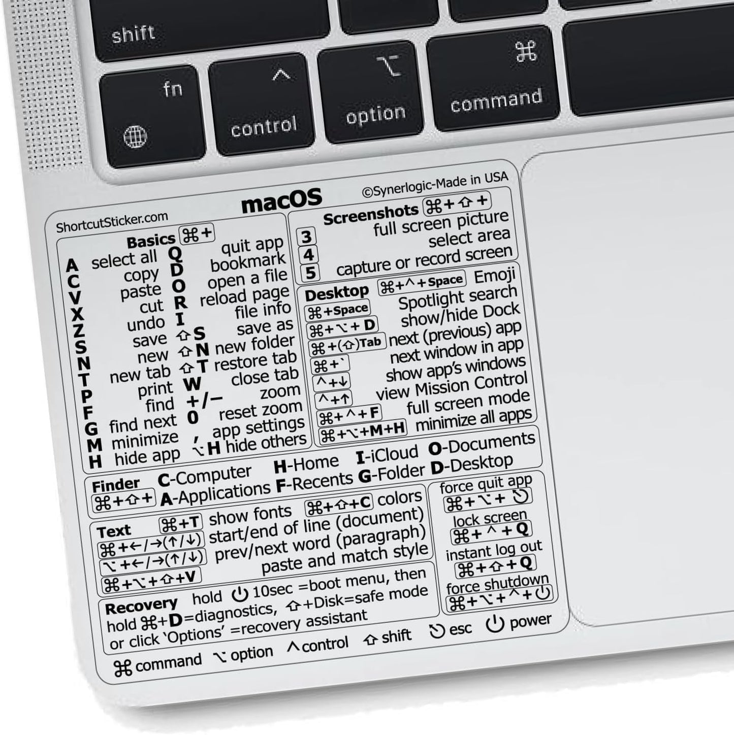 Synerlogic Mac OS Shortcuts Sticker for Air/Pro | Keyboard Stickers for Macos | Laminated Vinyl Macbook Cheatsheet | Macbook Shortcuts 2026 (Clear/Black)