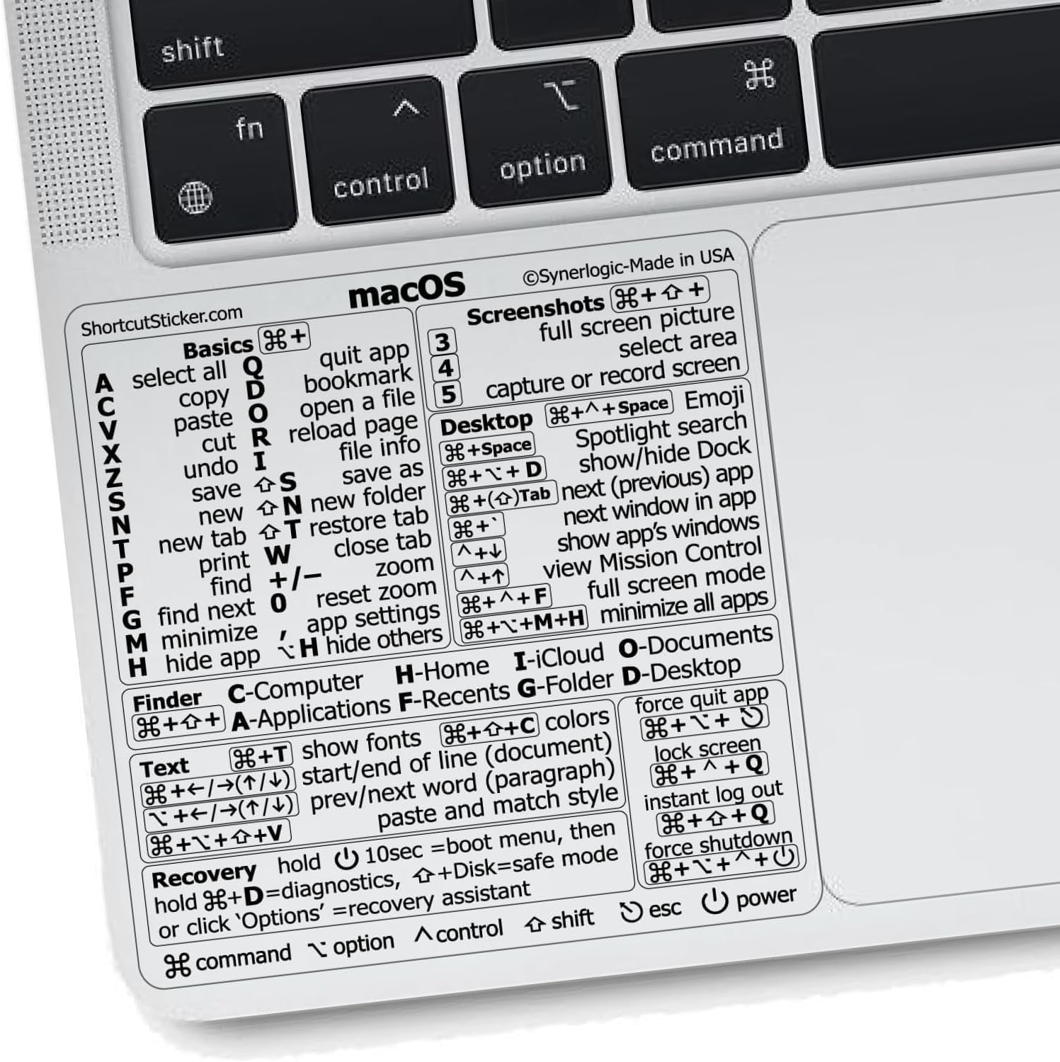 Synerlogic Mac OS Shortcuts Sticker for Air/Pro | Keyboard Stickers for Macos | Laminated Vinyl Macbook Cheatsheet | Macbook Shortcuts 2026 (Clear/Black)