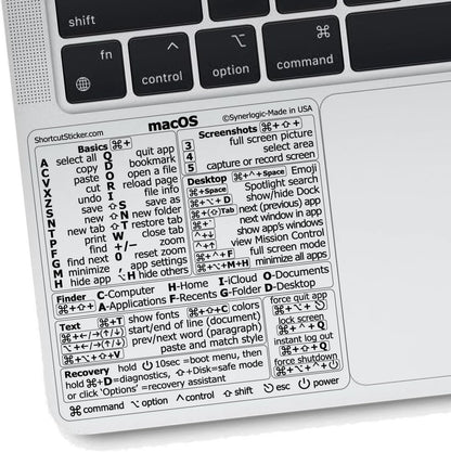 Synerlogic Mac OS Shortcuts Sticker for Air/Pro | Keyboard Stickers for Macos | Laminated Vinyl Macbook Cheatsheet | Macbook Shortcuts 2026 (Clear/Black)