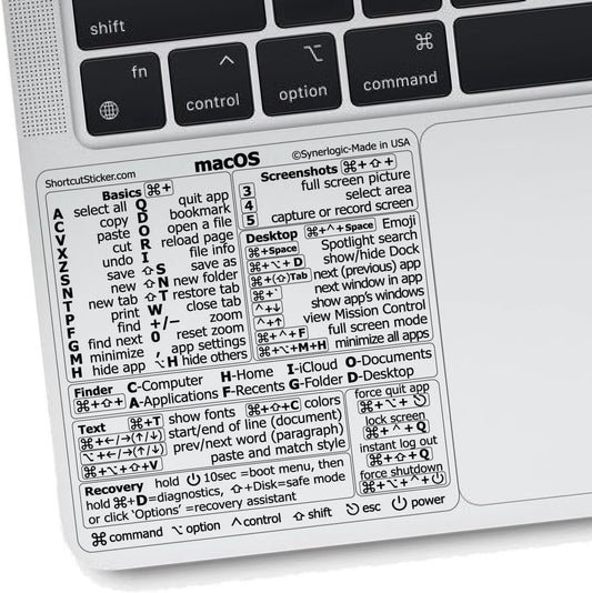 Synerlogic Mac OS Shortcuts Sticker for Air/Pro | Keyboard Stickers for Macos | Laminated Vinyl Macbook Cheatsheet | Macbook Shortcuts 2026 (Clear/Black)