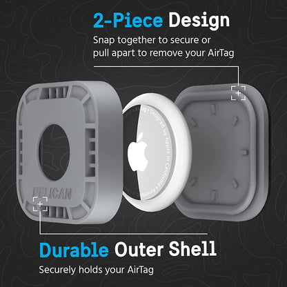 Pelican Airtag Holder - Rugged Shockproof Case with 3M Adhesive for Luggage, Bike, Car & More - Grey