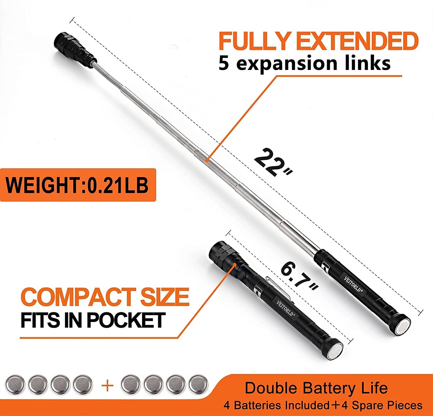Gifts for Dad Men from Daughter Son Wife, Christmas Stocking Stuffers, Extendable Magnetic Flashlight, Telescoping Magnet Pickup Tool, Cool Birthday Gifts for Father Grandpa Husband Boyfriend Women