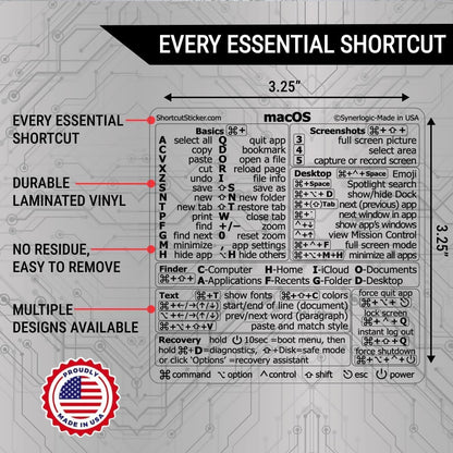 Synerlogic Mac OS Shortcuts Sticker for Air/Pro | Keyboard Stickers for Macos | Laminated Vinyl Macbook Cheatsheet | Macbook Shortcuts 2026 (Clear/Black)