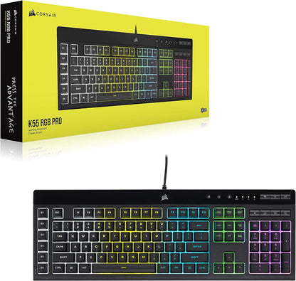 CORSAIR K55 RGB PRO - Dynamic RGB Backlighting - Six Macro Keys with Elgato Stream Deck Software Integration - IP42 Dust and Spill Resistant - Detachable Palm Rest - Dedicated Media and Volume Keys