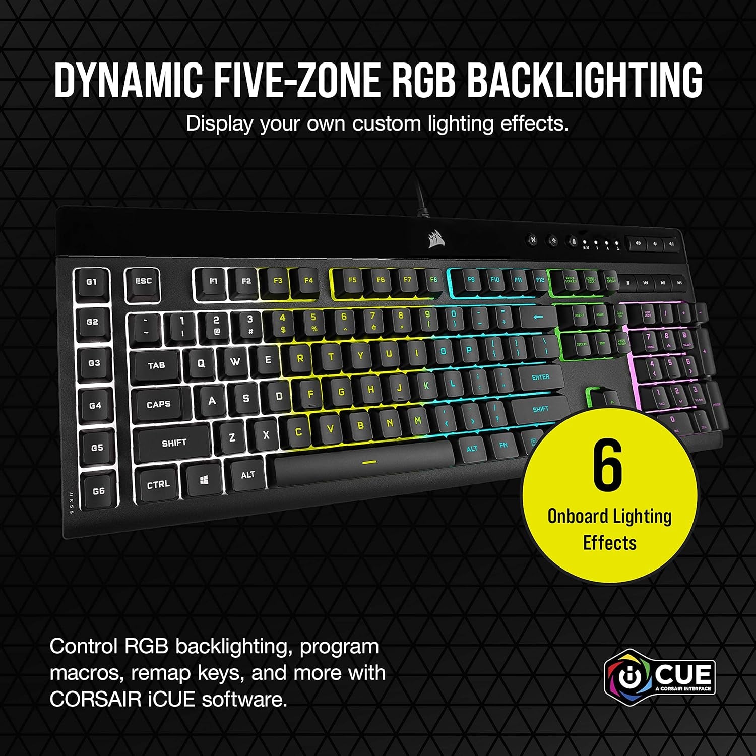 CORSAIR K55 RGB PRO - Dynamic RGB Backlighting - Six Macro Keys with Elgato Stream Deck Software Integration - IP42 Dust and Spill Resistant - Detachable Palm Rest - Dedicated Media and Volume Keys