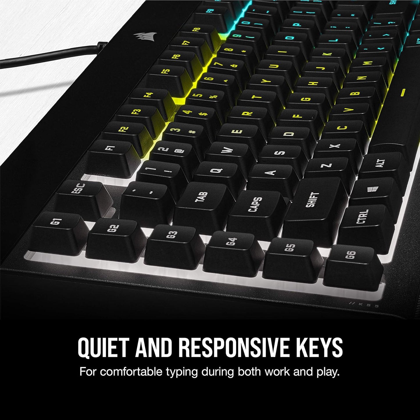 CORSAIR K55 RGB PRO - Dynamic RGB Backlighting - Six Macro Keys with Elgato Stream Deck Software Integration - IP42 Dust and Spill Resistant - Detachable Palm Rest - Dedicated Media and Volume Keys
