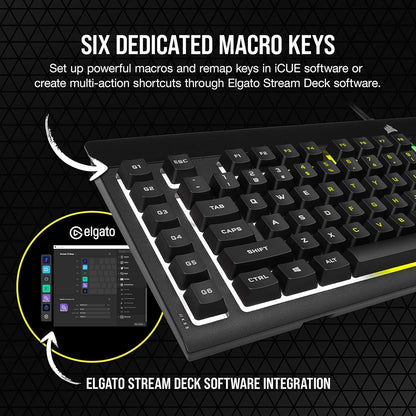 CORSAIR K55 RGB PRO - Dynamic RGB Backlighting - Six Macro Keys with Elgato Stream Deck Software Integration - IP42 Dust and Spill Resistant - Detachable Palm Rest - Dedicated Media and Volume Keys