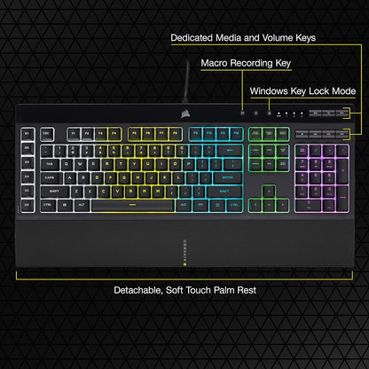 CORSAIR K55 RGB PRO - Dynamic RGB Backlighting - Six Macro Keys with Elgato Stream Deck Software Integration - IP42 Dust and Spill Resistant - Detachable Palm Rest - Dedicated Media and Volume Keys