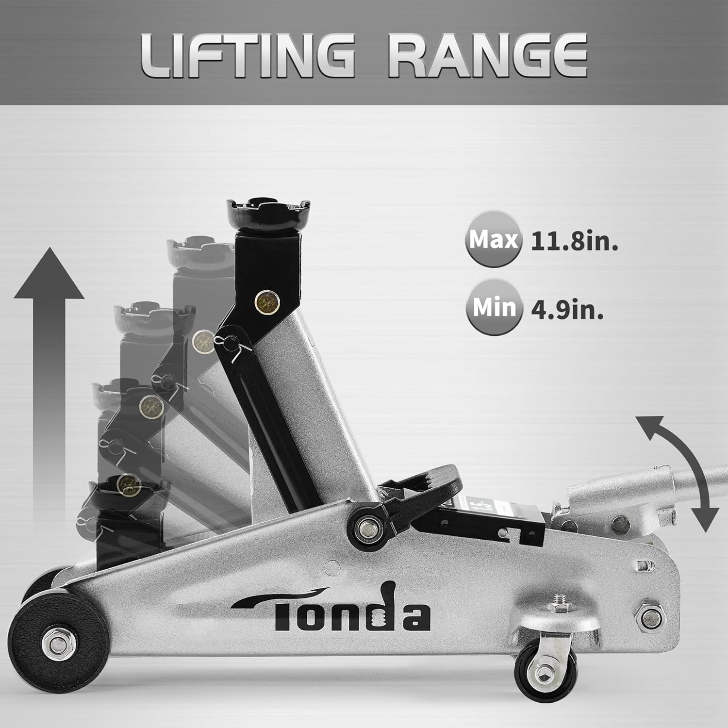 TONDA Floor Jack, Hydraulic Portable Car Lift Jack, 1.5 Ton (3,000 Lb) Capacity (Silver)