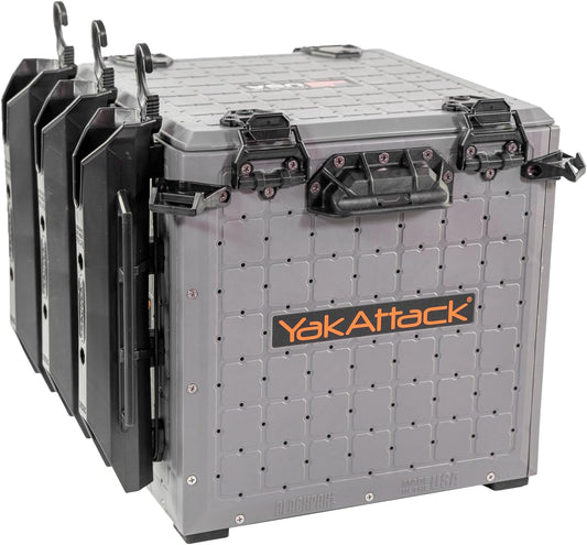 Yakattack Blackpak Pro 13" X 13" Fishing Crate with 3 Rod Holders - Battleship Grey | Compact Tackle Storage Box & Gear Organizer for Kayaks | Lightweight, Durable & Customizable Marine Accessory
