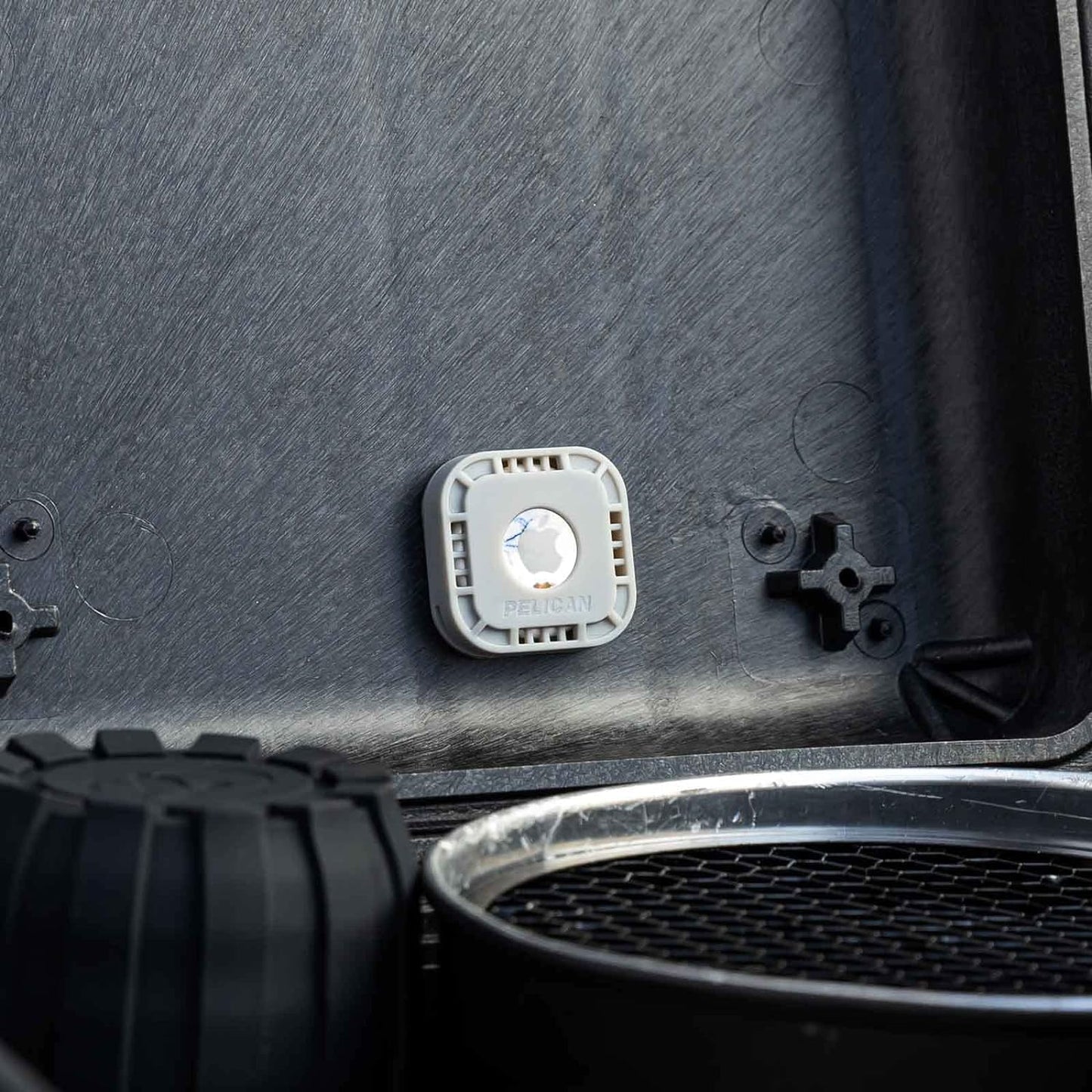 Pelican Airtag Holder - Rugged Shockproof Case with 3M Adhesive for Luggage, Bike, Car & More - Grey