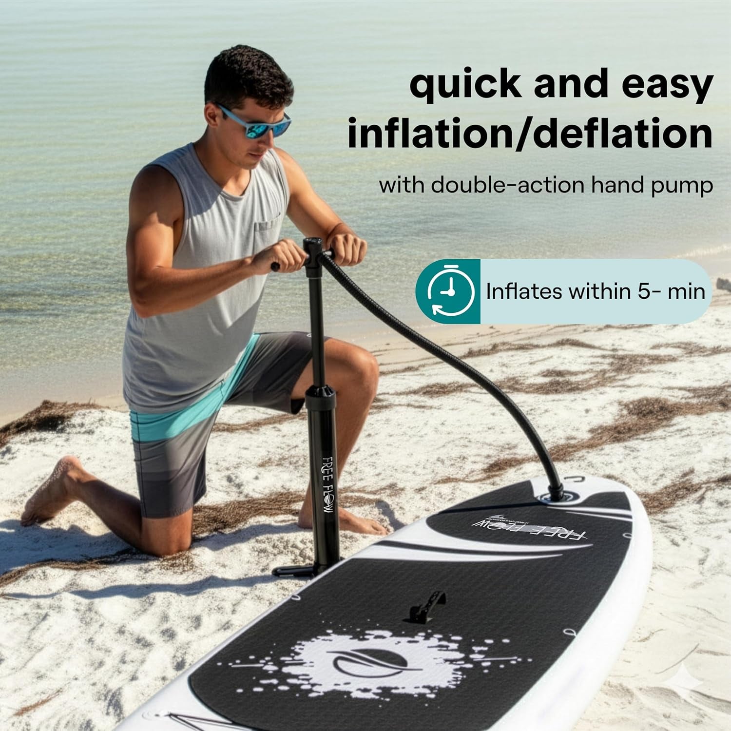 Serenelife Inflatable Stand up Paddle Board - Wide Stable Design, Non-Slip Deck for Adults & Youth with Premium Paddle Board Accessories: Carry Bag, Dual Action Pump, Paddle, Ankle Leash
