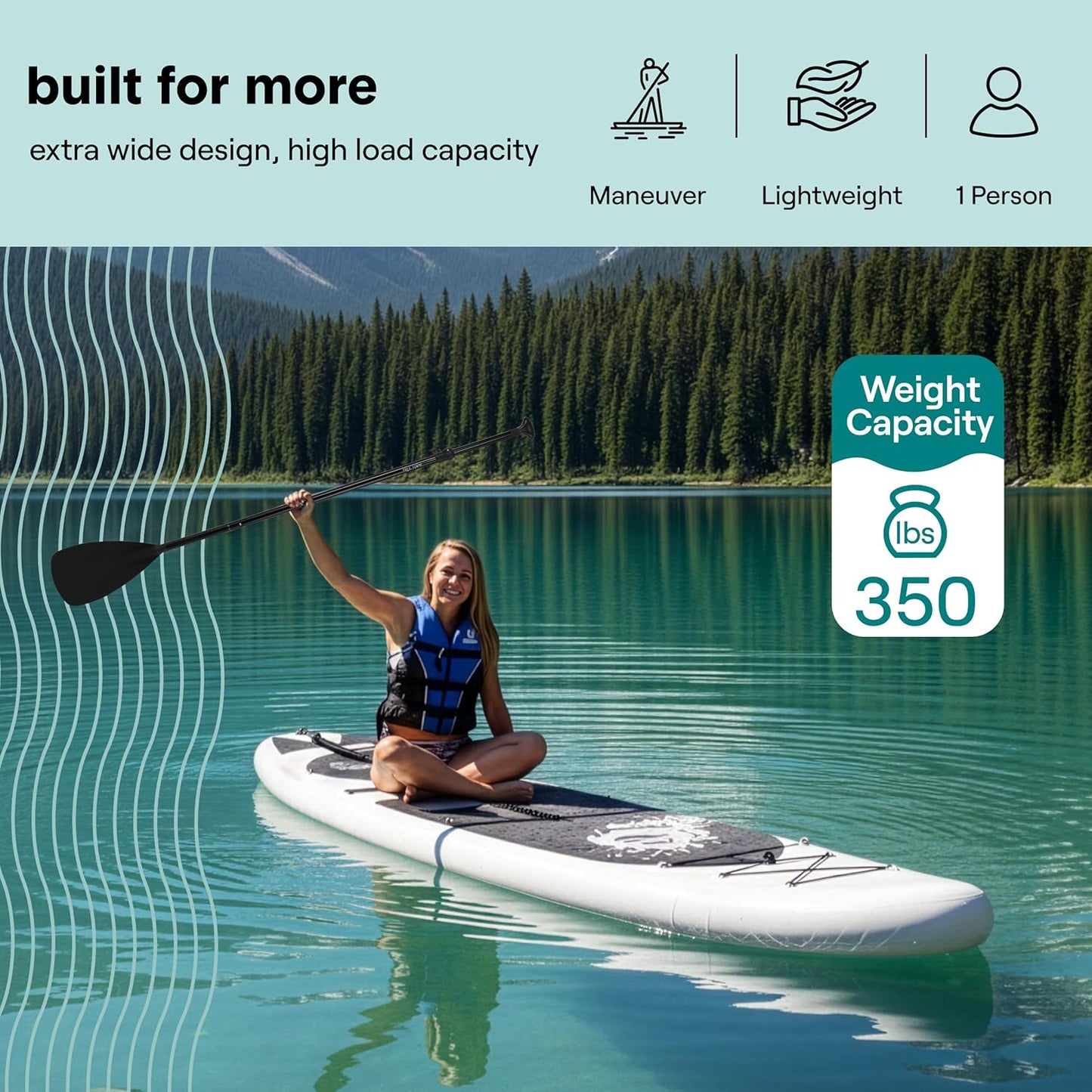 Serenelife Inflatable Stand up Paddle Board - Wide Stable Design, Non-Slip Deck for Adults & Youth with Premium Paddle Board Accessories: Carry Bag, Dual Action Pump, Paddle, Ankle Leash