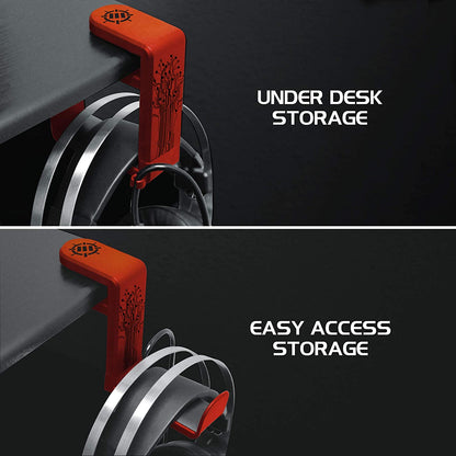 ENHANCE PC Gaming Headphone Holder - Desk Headphone Hanger Esports Headset Holder with Adjustable 360 Rotation, under Desk Hook Clamp, Universal Fit - Built in Cable Clip Organizer - Red