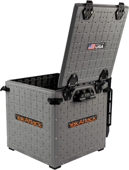 Yakattack Blackpak Pro 13" X 13" Fishing Crate with 3 Rod Holders - Battleship Grey | Compact Tackle Storage Box & Gear Organizer for Kayaks | Lightweight, Durable & Customizable Marine Accessory
