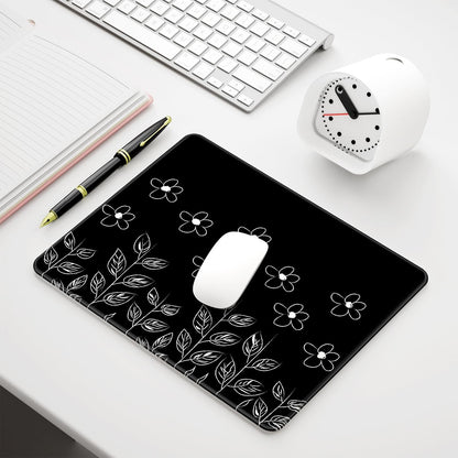 Auhoahsil Mouse Pad, 12 X 10 in Flower Theme Computer Mouse Pad for Desk, Premium-Textured Non-Slip Rubber Stitched Edges Waterproof Square Mouse Mat for Gaming Work Wireless Mice, Black