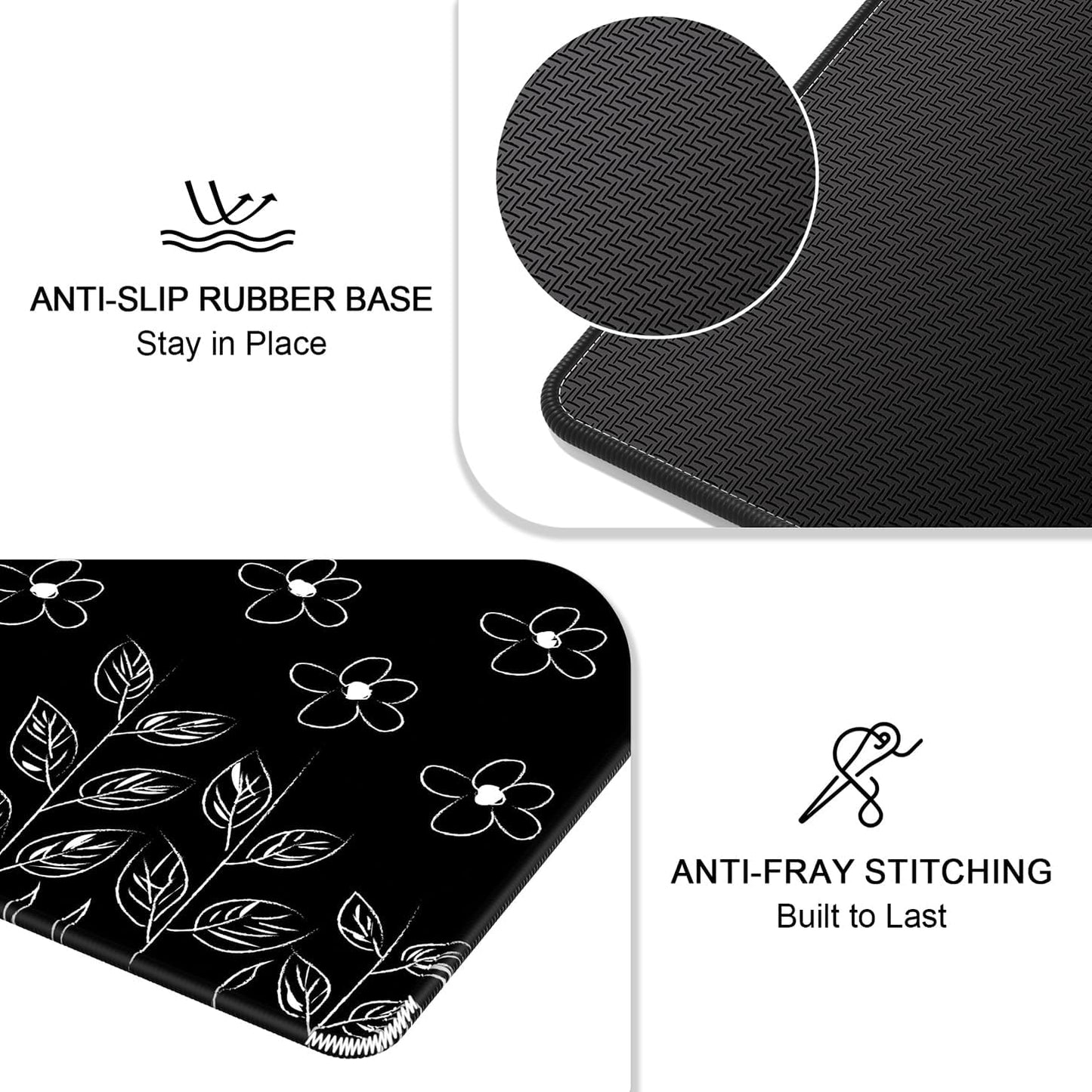 Auhoahsil Mouse Pad, 12 X 10 in Flower Theme Computer Mouse Pad for Desk, Premium-Textured Non-Slip Rubber Stitched Edges Waterproof Square Mouse Mat for Gaming Work Wireless Mice, Black