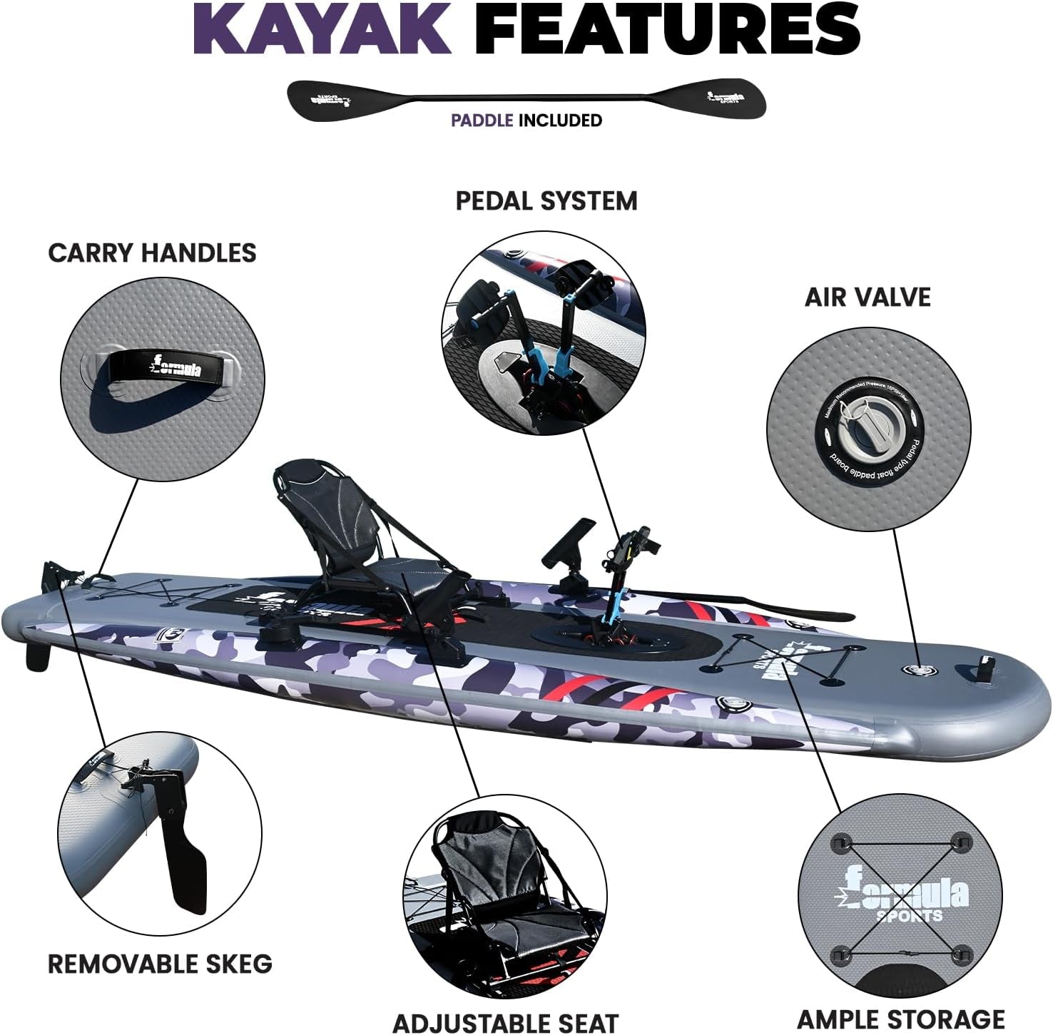 Inflatable Fishing Kayak for Adults - 1 Person, Pedal Drive, Folding, with Movable Seat, Hand Pump & Paddle & Oxford Bag, 410Lbs Capacity