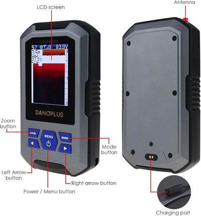 Portable Fish Finder Large HD Display Wireless Fish Finder, Fish Finders & Depth Finders for Boats with 147 Feet Depth Detection Sensor, Rechargeable Castable Fish Finder Display Fish, Temp, Depth