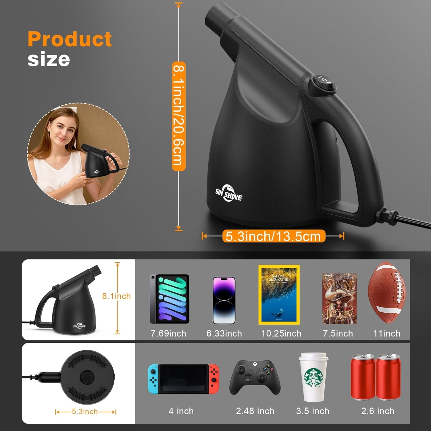 SIN SHINE Compressed Air Duster-110000Rpm Super Power Electric Air Duster for Cleaning Dust, Hairs, Crumbs, Scraps for Laptop, Computer, Replaces Compressed Air Cans & Canned Air (Jet-Black