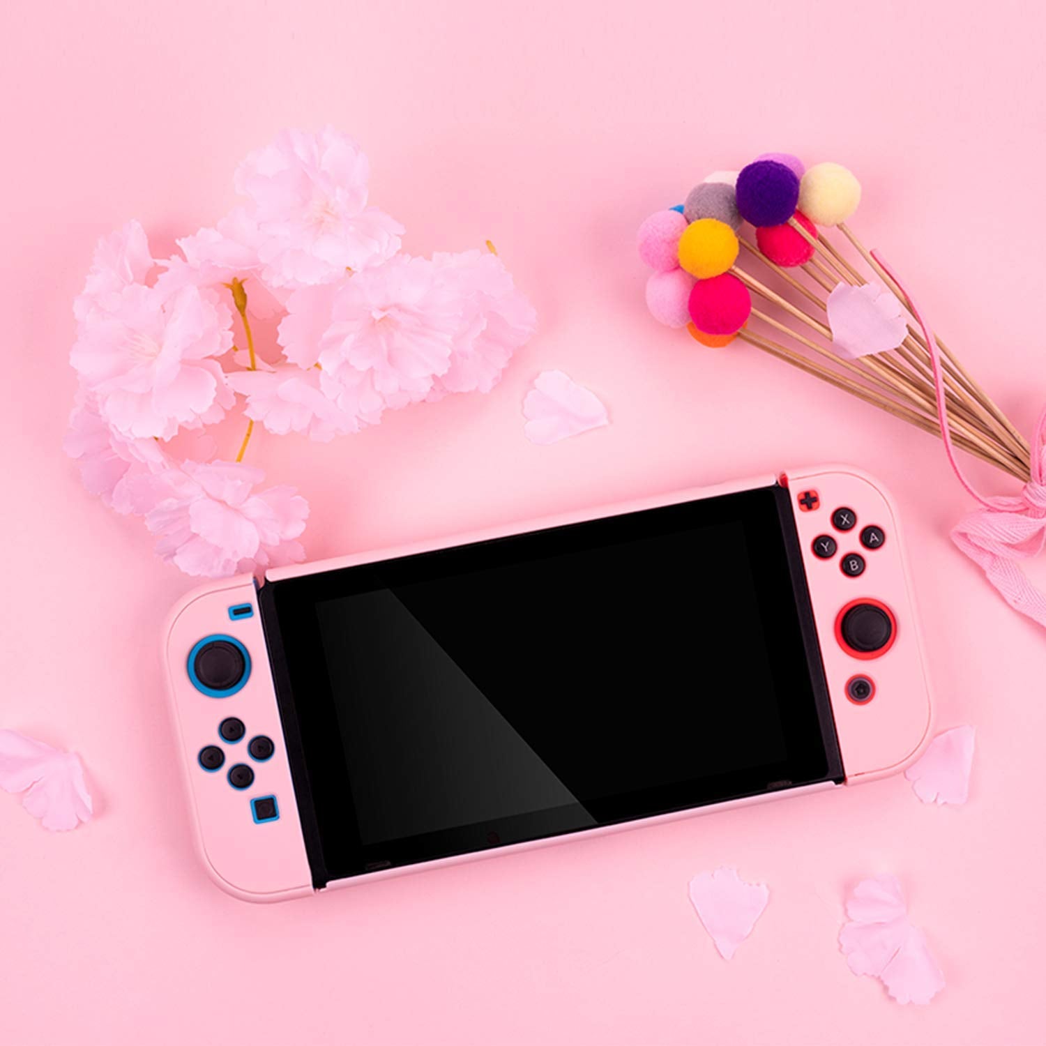 Geekshare Switch Protective Case Slim Cover Case for Switch and Joy Con - Shock-Absorption and Anti-Scratch (Sakura Pink)