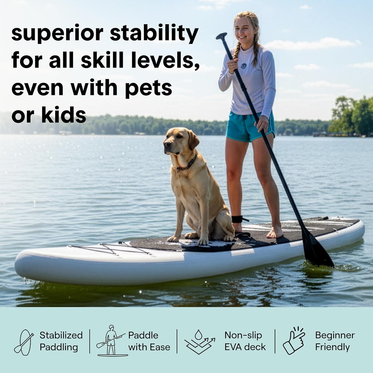 Serenelife Inflatable Stand up Paddle Board - Wide Stable Design, Non-Slip Deck for Adults & Youth with Premium Paddle Board Accessories: Carry Bag, Dual Action Pump, Paddle, Ankle Leash